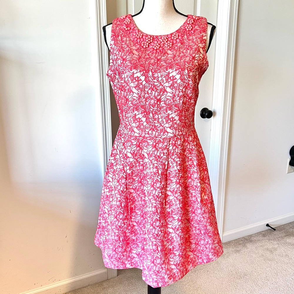 ALISON ANDREWS Embroidered Floral Lace Fit and Flare Sleeveless Dress—SZ. Medium
